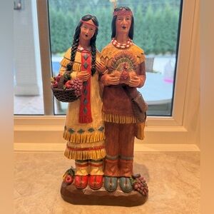 Native American Figurine Set with Basket and Turkey